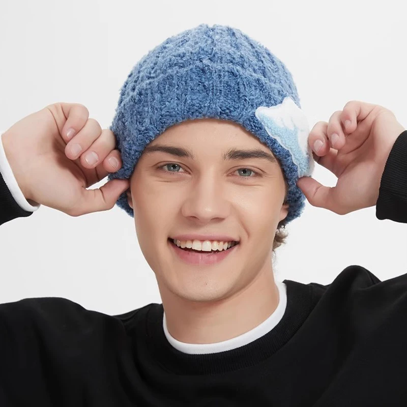 

Thick Warm Winter Knit Beanie Hat Skull Cap Beanies for Men Women Blue Color Cloud Decoration