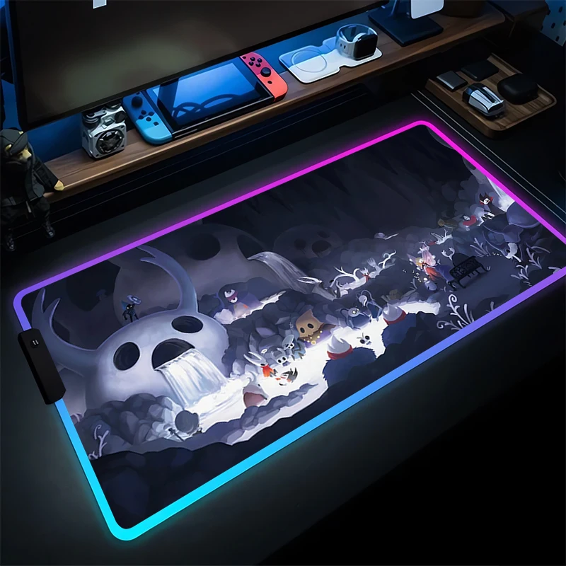 

LED Mouse Pad Rubber Office PC Hollow Knight Mousepad RGB Gamer Gaming Desk Keyboard Mat Computer Laptop Kawaii Anime Table Pad