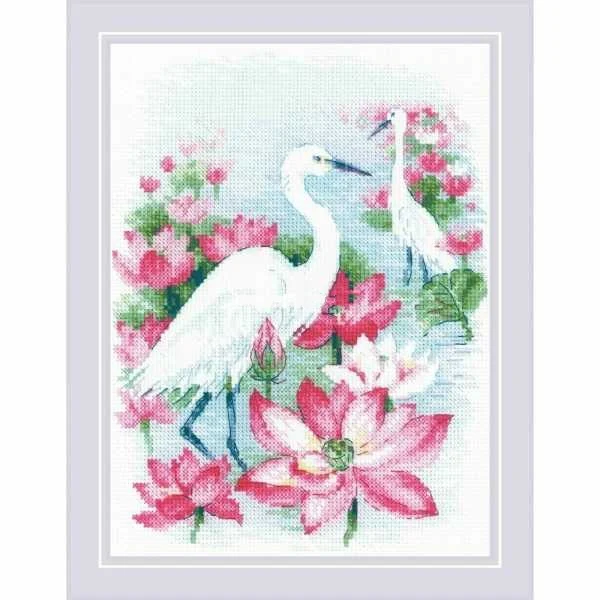 Riolis-Heron in the Lotus 27-33 Counted Cross Stitch Kits, Embroidery Needlework Sets, 11CT, 14CT, 1868, 1868