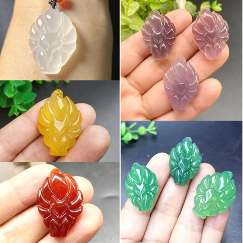 

Agate Chalcedony Nine-tailed Fox Pendant Fashion Jewelry Gift Multi-colored Jade Lucky Amulet Women's Necklace Jade Necklace