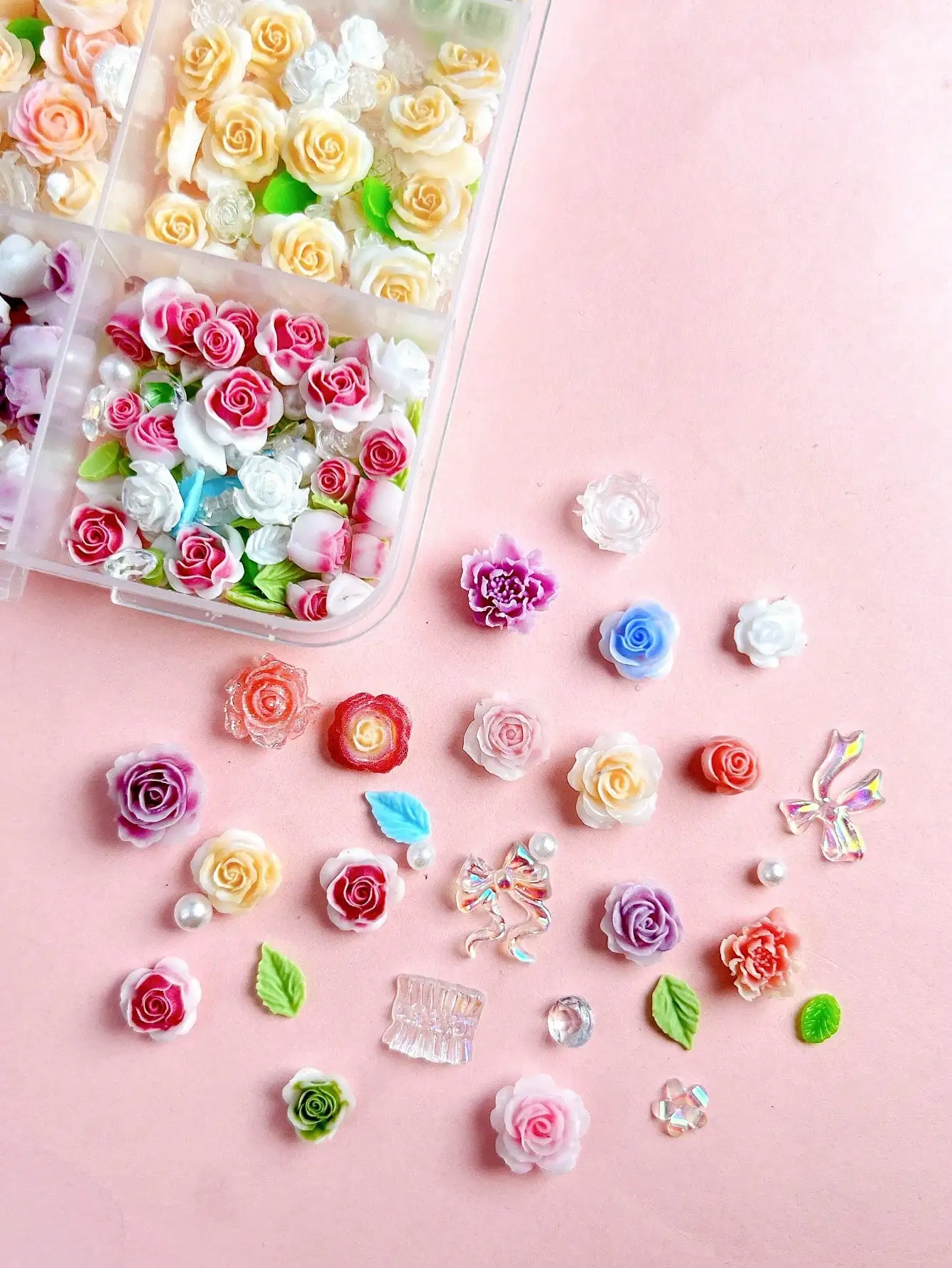 Double-Color Camellia Peony Resin Nail Charms For DIY Manicure Crafts