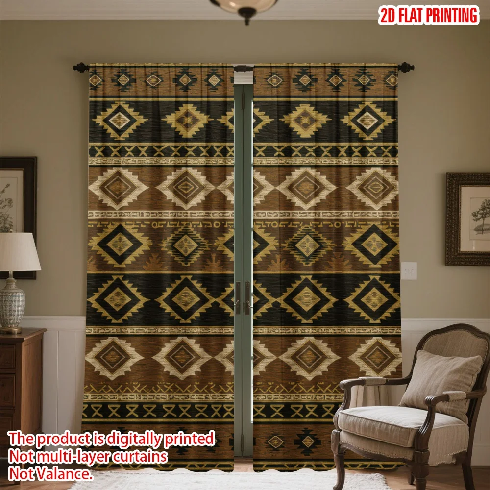 

2D flat printing 2pcs Window Treatment Curtains Geometric Tribal Diamonds Digital Printed Polyester Drapes Festive Curtains Use