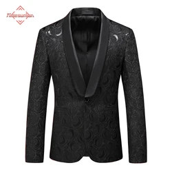 Qualidade blazer masculino luxuoso jacquard preto vermelho floral padrão causal terno jaqueta noite clube cantores elegante terno jaqueta