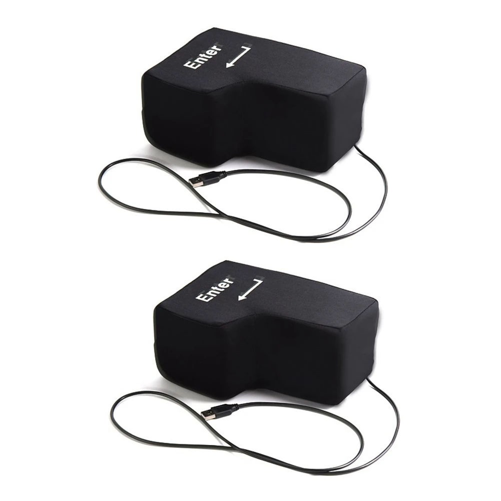 2Pcs Big USB Enter Key Anti Stress Button Decompression Computer Any Vent Pillows Desktop Pillow for Programmer, Black