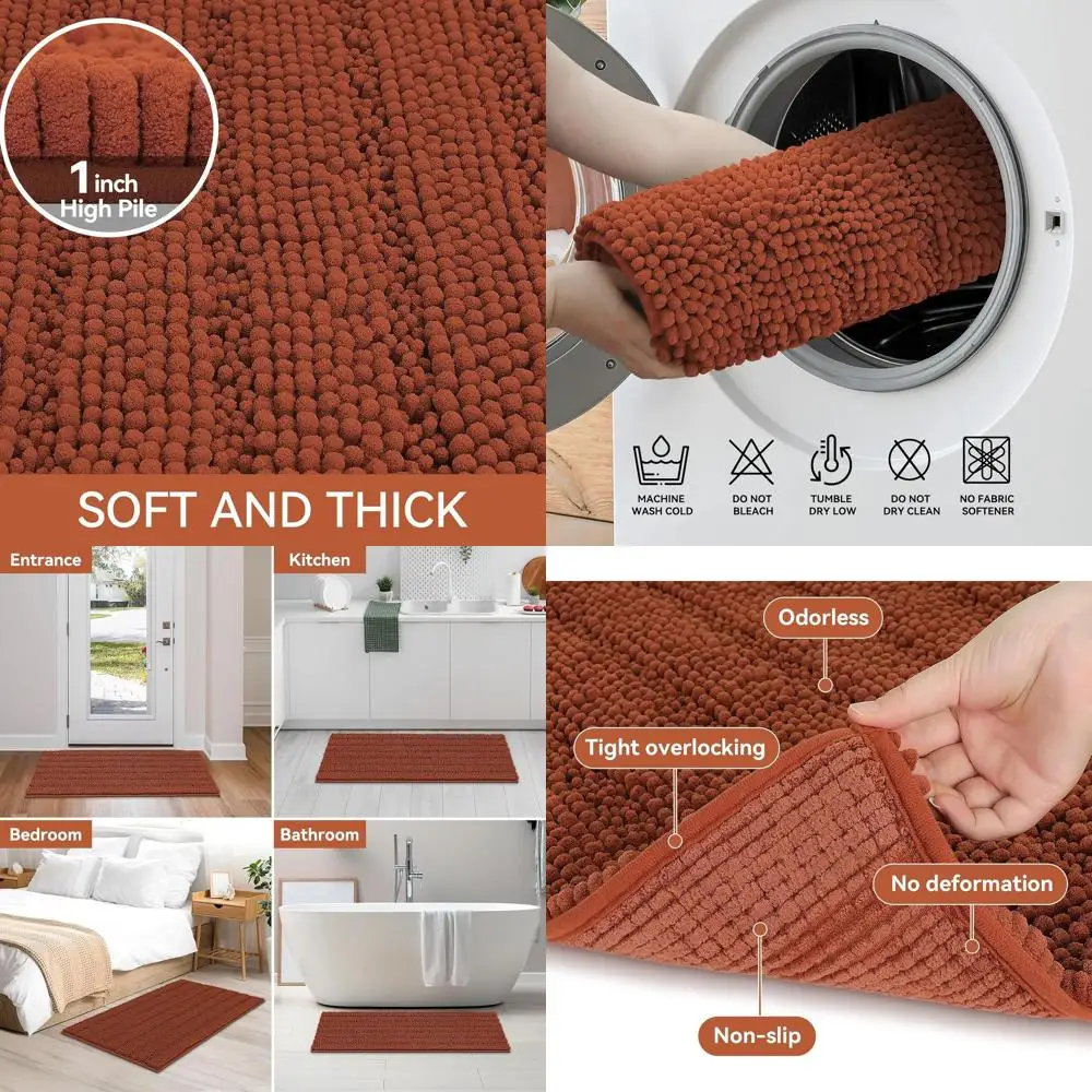

Ultra-Absorbent Chenille Bath Mat, 44x24, Non-Slip Backing, Machine Washable, Ideal for Bathroom and Tub