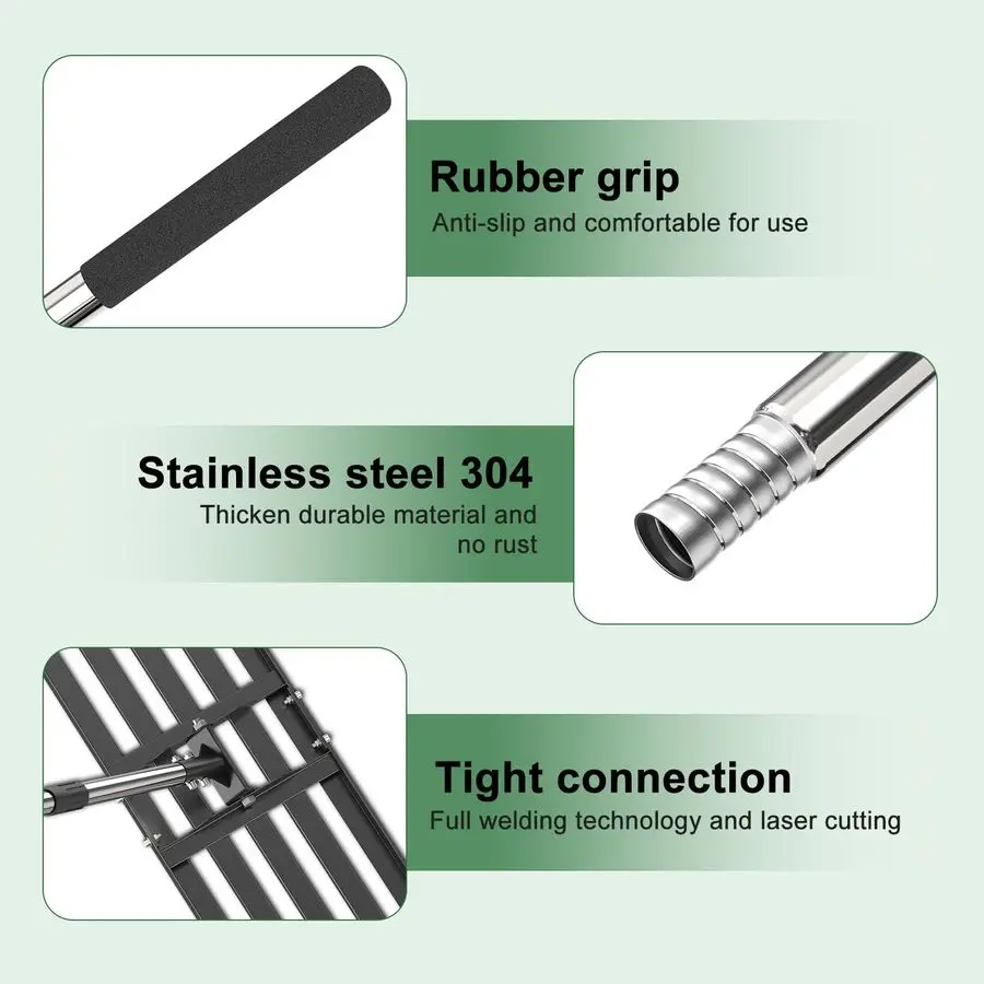 مشط تسوية العشب بوصة، أداة تسوية العشب 72 جهدًا، مقبض من الفولاذ المقاوم للصدأ، أداة تسوية العشب لملعب الجولف في ساحة المراعي Ga