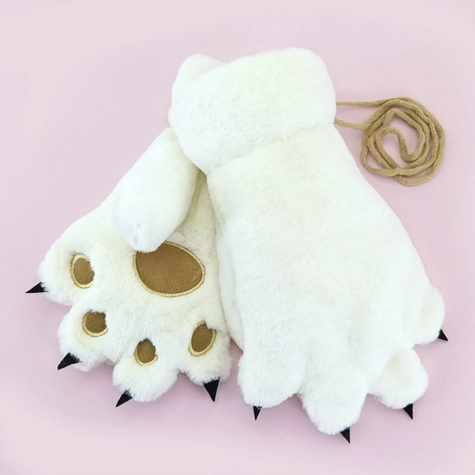 Kawaii Women Cat Gloves Fashion Girls Cat Claw Paw Plush Mittens Warm Soft Plush Short Fingerless Half Finger Winter Gloves