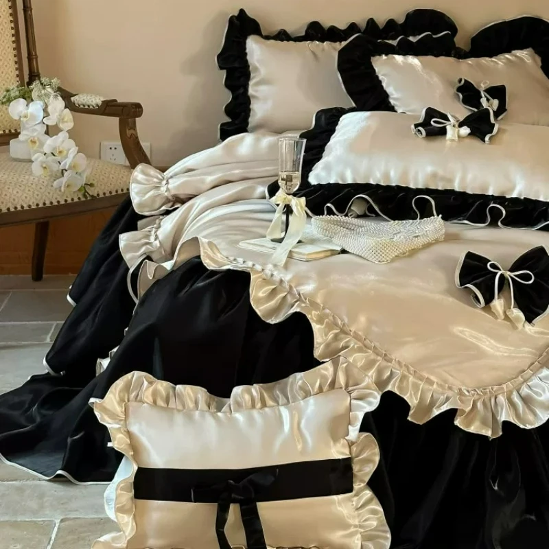 Bedroom Light Luxury Romantic Princess Style 4-piece Set Pure Cotton Bow Duvet Cover Bed Sheets Pure Cotton Bedding