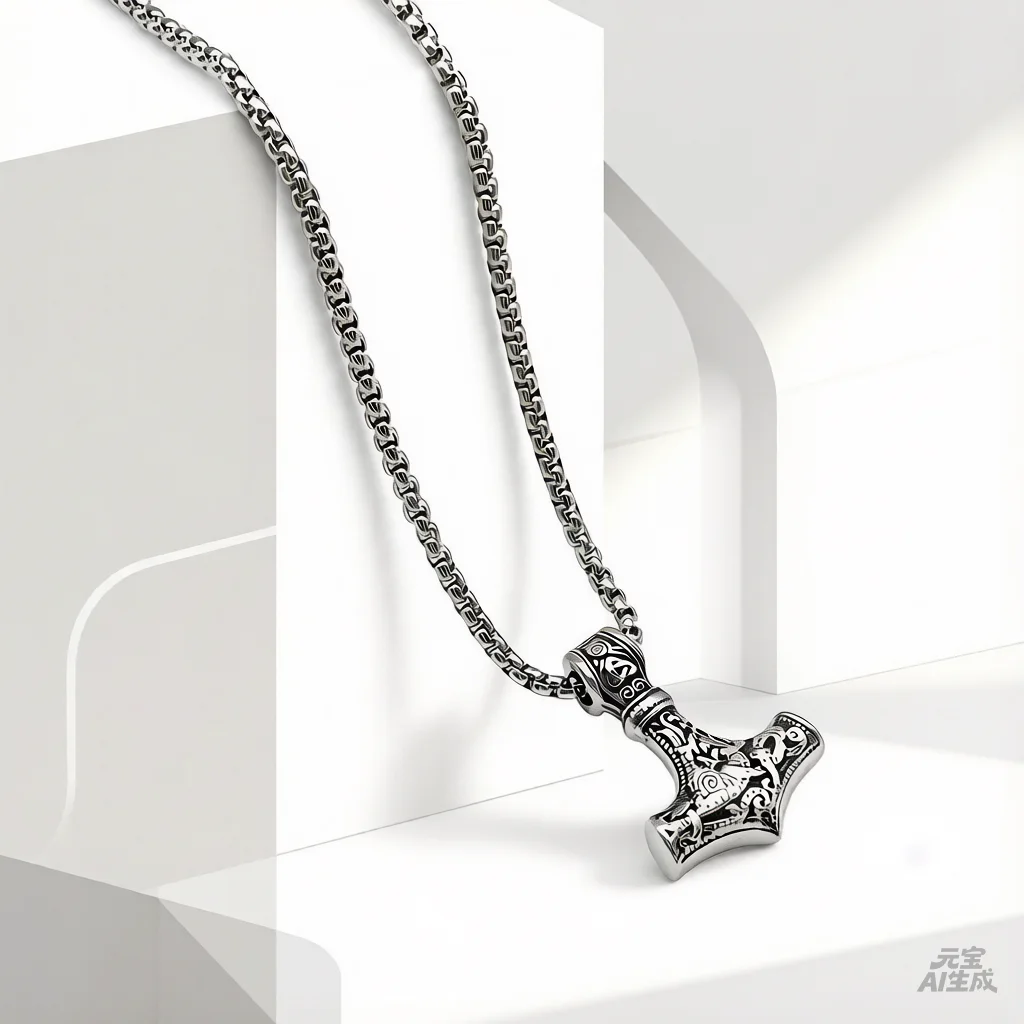 Viking Thor's Hammer Pendant Necklace Norse Mythology Stainless Steel Mjolnir Amulet 3D Minimalist Fashion Jewelry for Men