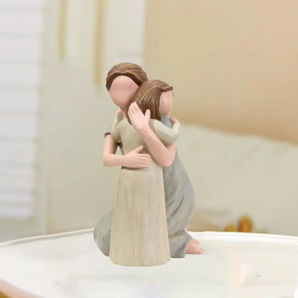 

Creative Hand-Painte Mother And Daughter Hugging Figurine Elegant Modern Family Sculpture Resin Family Ornament Mothers Day
