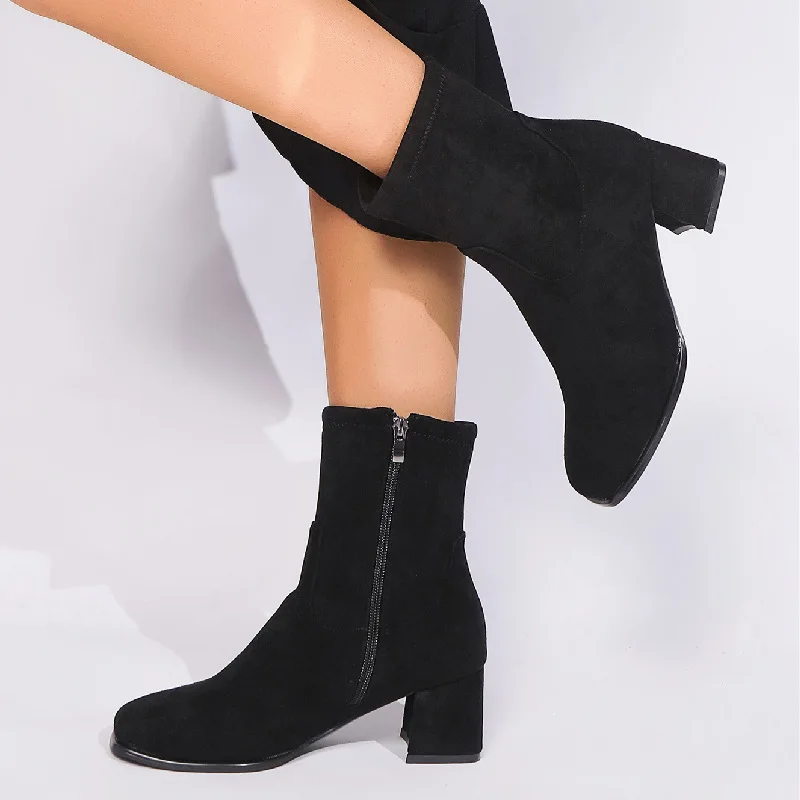 Damskie botki Lekkie buty codzienne dla kobiet Chunky Fashion Square Toe Sock Boots Knitting Autumn Winter Platform Boot