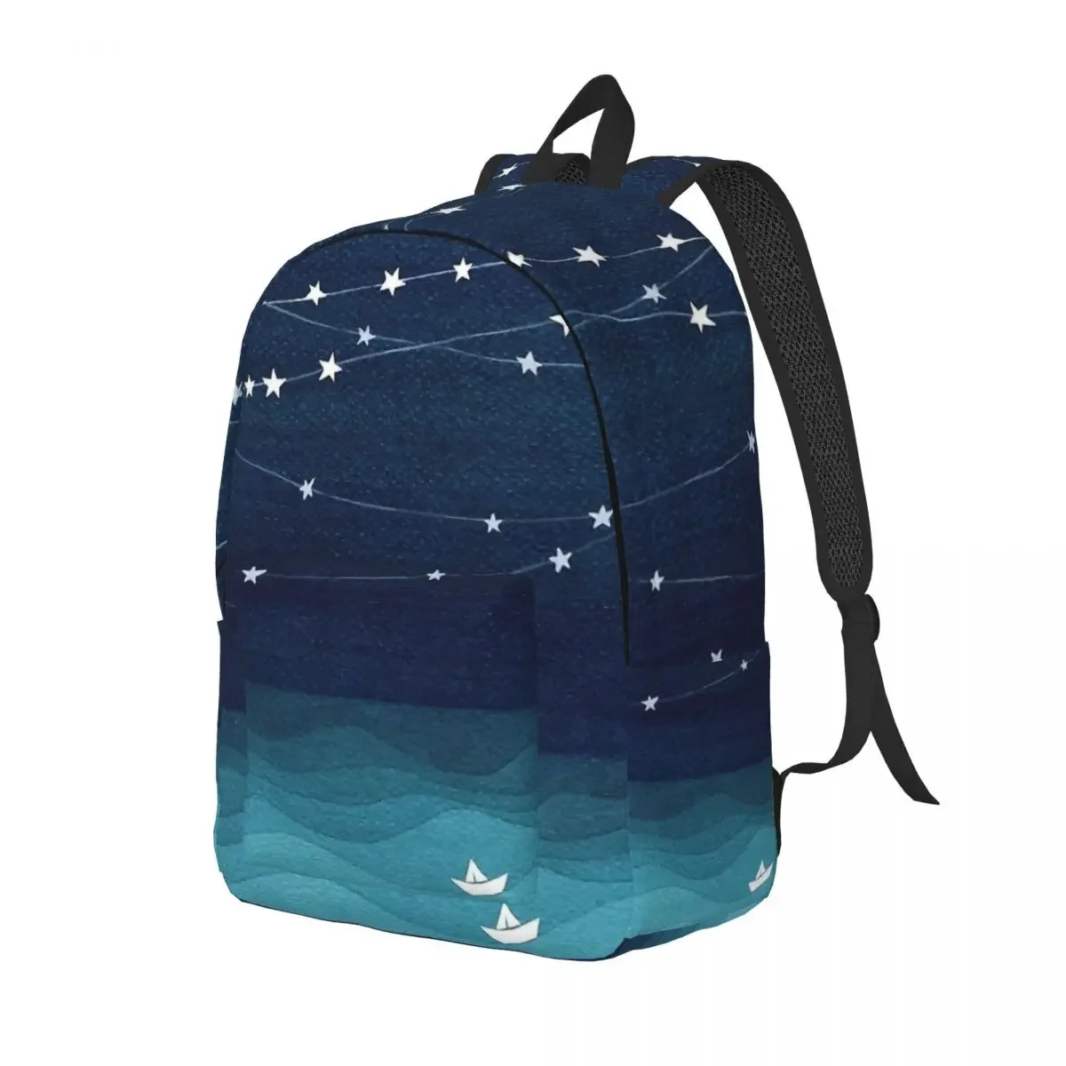 Garland Of Stars Backpack Middle High College School Student Teal Ocean Watercolor Bookbag Teens Daypack Lightweight