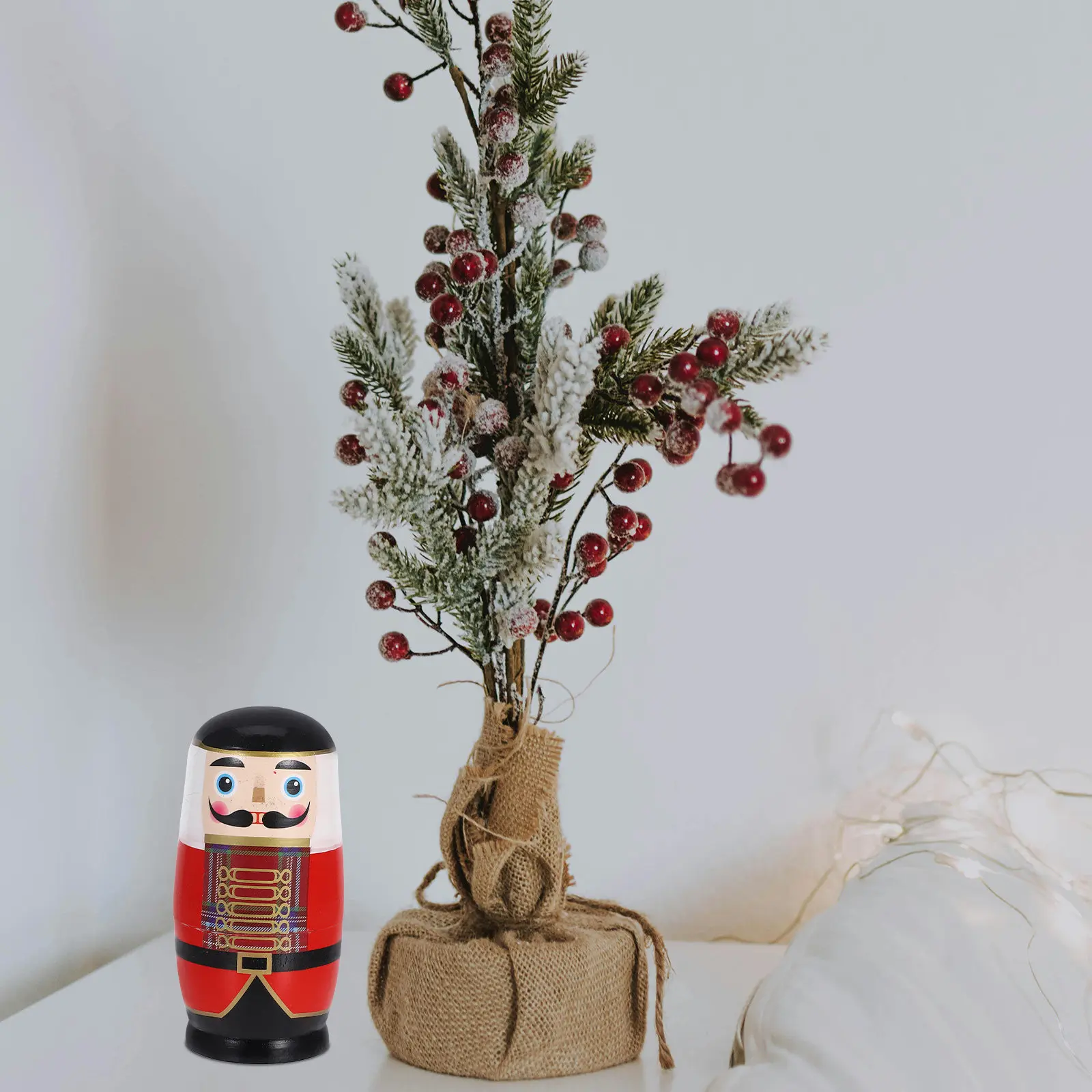 1세트 호두까기 인형 러시아 나무 쌓기 장식품 크리스마스 휴일 장식 어린이 선물 놀이세트 마트료시카