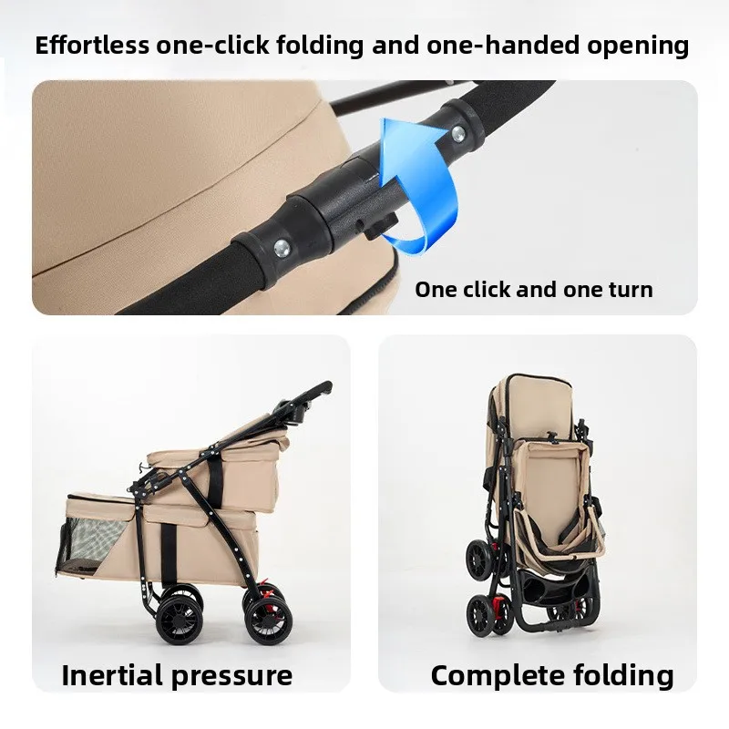 Double Layer Multifunctional Pet Stroller Push Pull Fold Lightweight Cat Trolley Dog Cart Dog Cart Pet Trolley Stroller for Dog