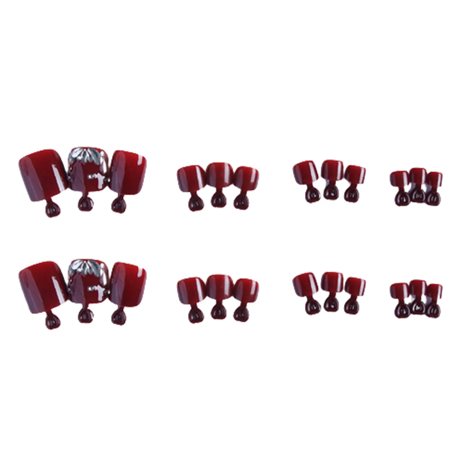 False Toenails for Gel Art Wine Red False Toenails with Rhinestones for Women Decoration Toe Nail Art