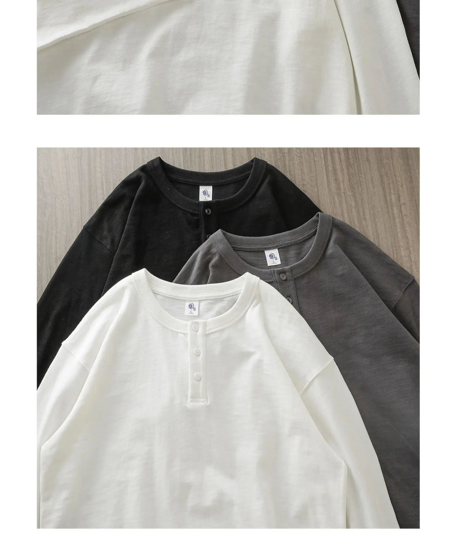 Dukeen 320G schweres T-Shirt aus 100 % Baumwolle mit Henley-Ausschnitt für Herren, langärmelig, Frühling und Herbst, lässige Oberteile, einfarbige Unterhemden – Detail 8