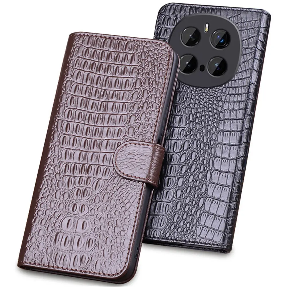 Premium Natural Cowhide Leather Crocodile Flip Case for Honor Magic 7 Pro Magic 7 Card Slot Cover