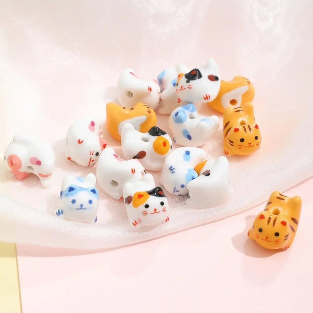 

Fashion Kitty Ceramic Calico Cat Beads Makeing Bracelet Necklace Ginger Cat Beads Porcelain Lucky DIY Jewelry Accessory Pendant