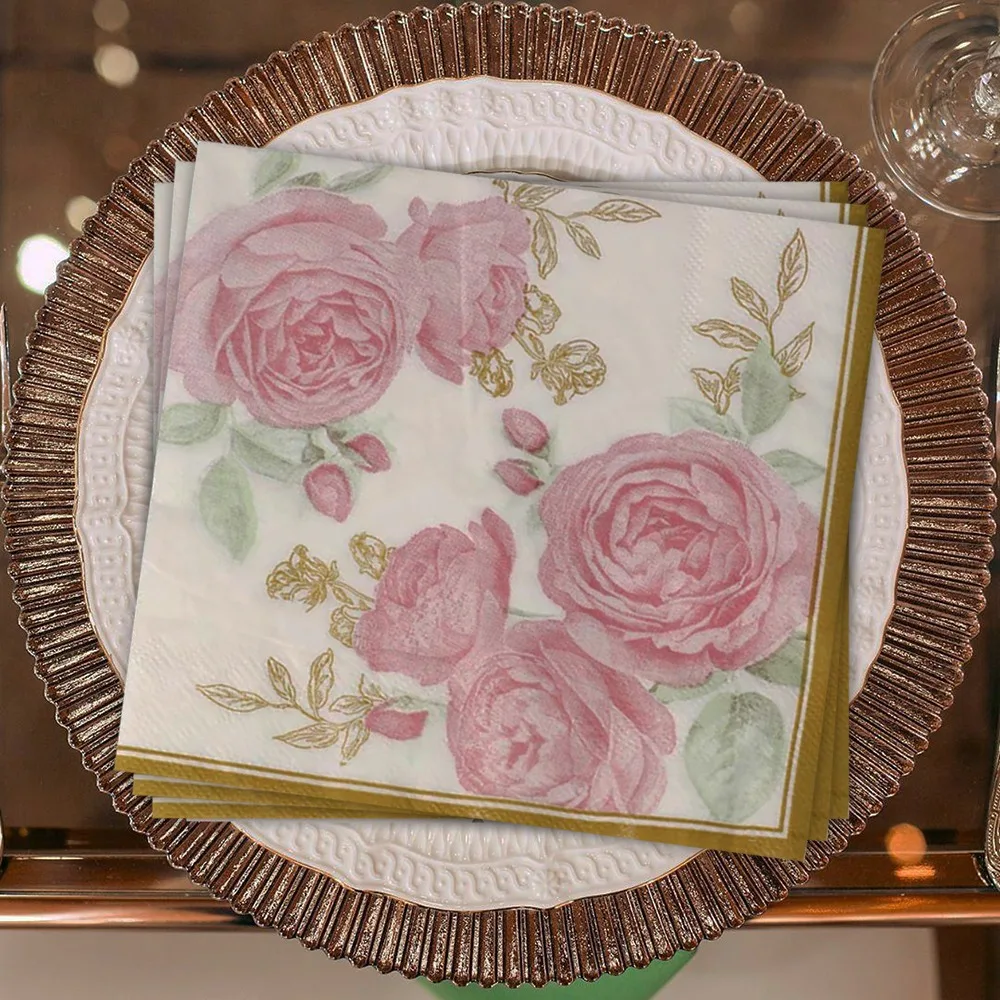 Serviettes d\'équation de style pastChev, papier imprimé rose rétro, fête de mariage, table, bouche, gril, 73, tapis de salle à manger, 20 pièces par