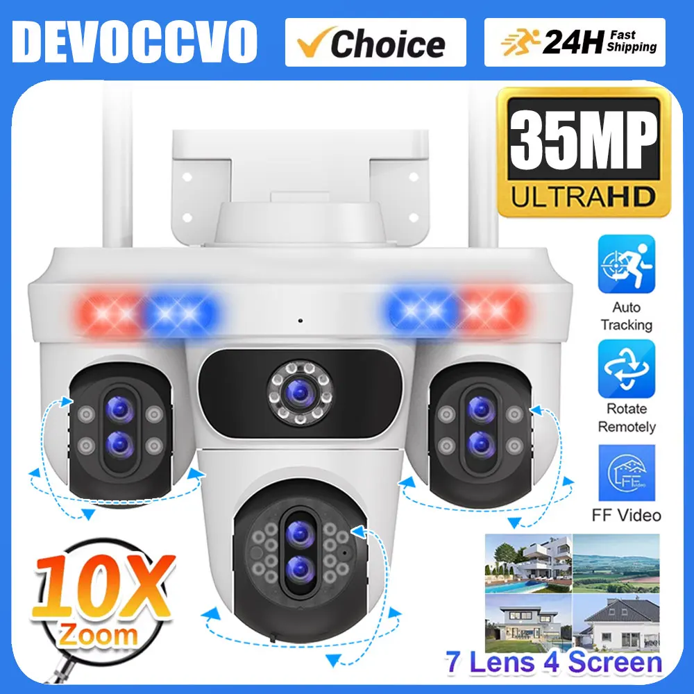 

7 Len Four Screen Three-PTZ len with 10X Zoom CCTV 35MP Wireless Surveillance IP Camera 10K Home Security WiFi Camera FF Video