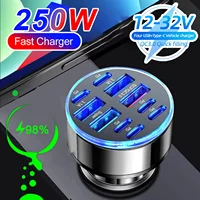 Chargeur de téléphone de voiture à charge rapide, adaptateur de type C, iPhone, Samsung, Huawei, Xiaomi, PD, QC 3.0, 250W, 10 ports 1