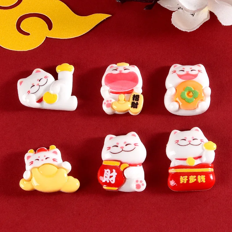 20pcs Resin Kawaii New Year Style Cat Flatback Cabochon Fortunate Cats Miniature Scrapbook DIY Headgear Accessories Handicraft