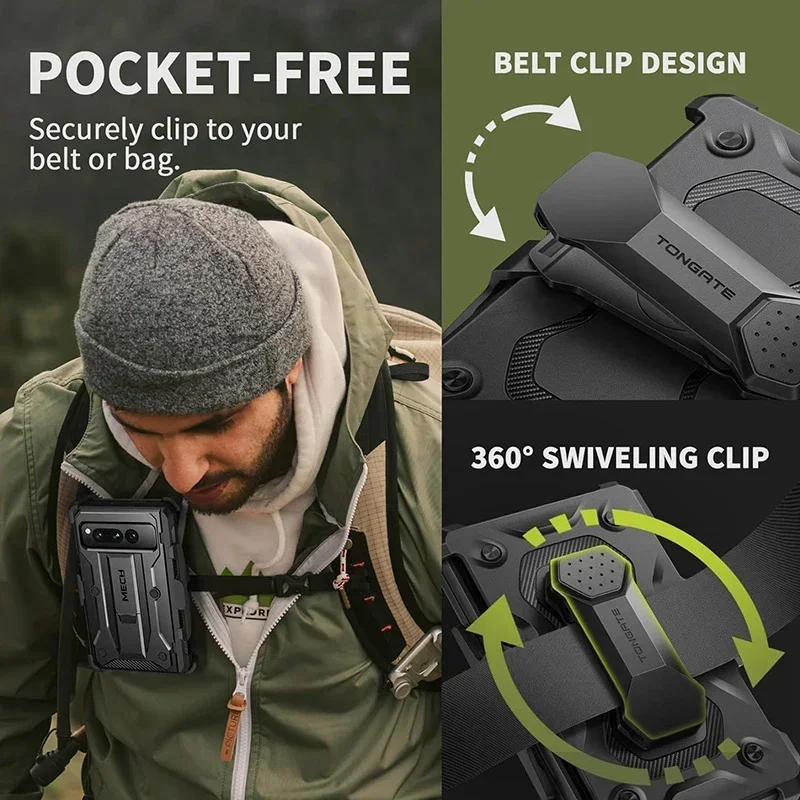 Google Pixel Fold Rugged Phone Case, Built-in Screen Protector, Dual Layer, Shockproof Protection with Kickstand, Belt Clip