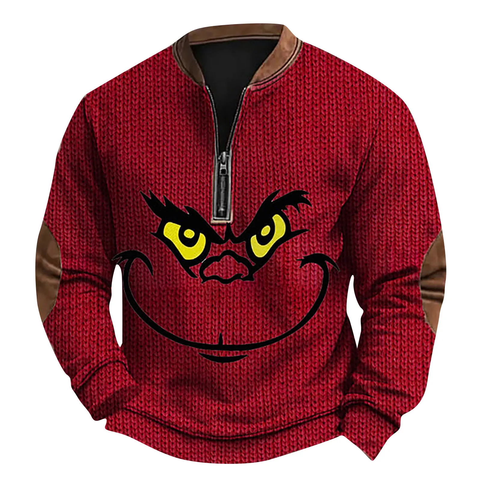 Hot Christmas Grinch Sweatshirt Men\'s Retro Casual Gradient Printed Sweatshirt How Th Xmas Grinch Top 1/4 Zip Pullover Mens