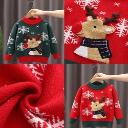 Children Pullover Sweater Knitwear Long Sleeved Casual Tops Kids Christmas Reindeer Autumn Winter Clothes for Baby Girls Boys