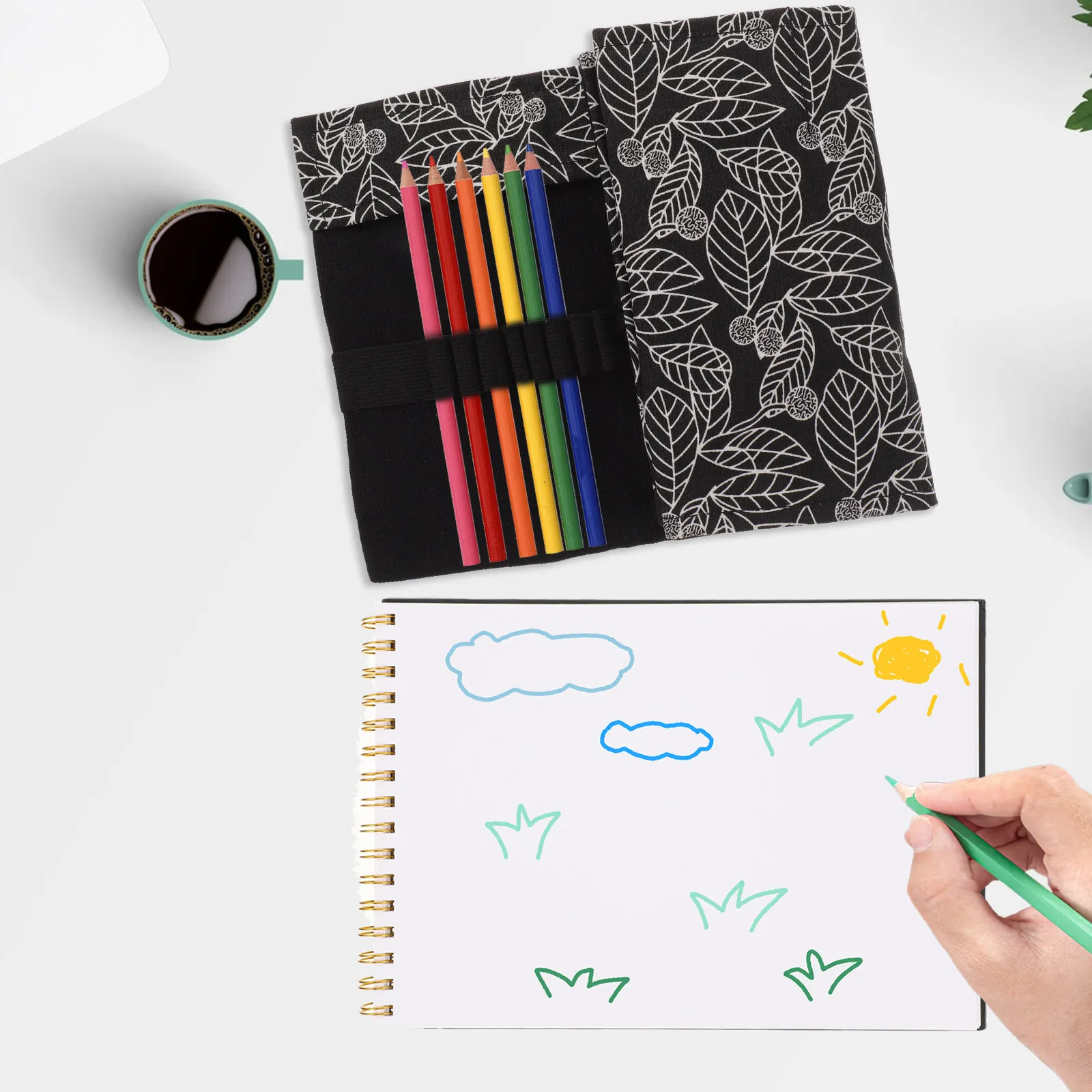 

Large Pencil Wrap Case Strong Break Resistant Roll Up Design Compact Portable Pencil Organizer for Adults Drawing Painting