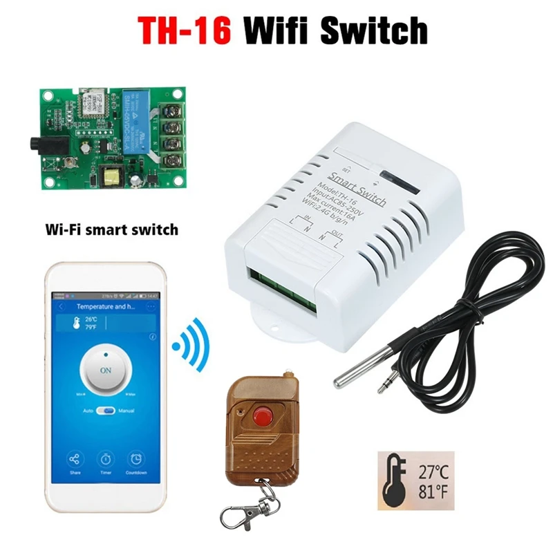 

Ewelink Wifi Smart Temperature Switch Temperature Monitor Switch Module +RF Remote 16A 3000W For Google Home Alexa