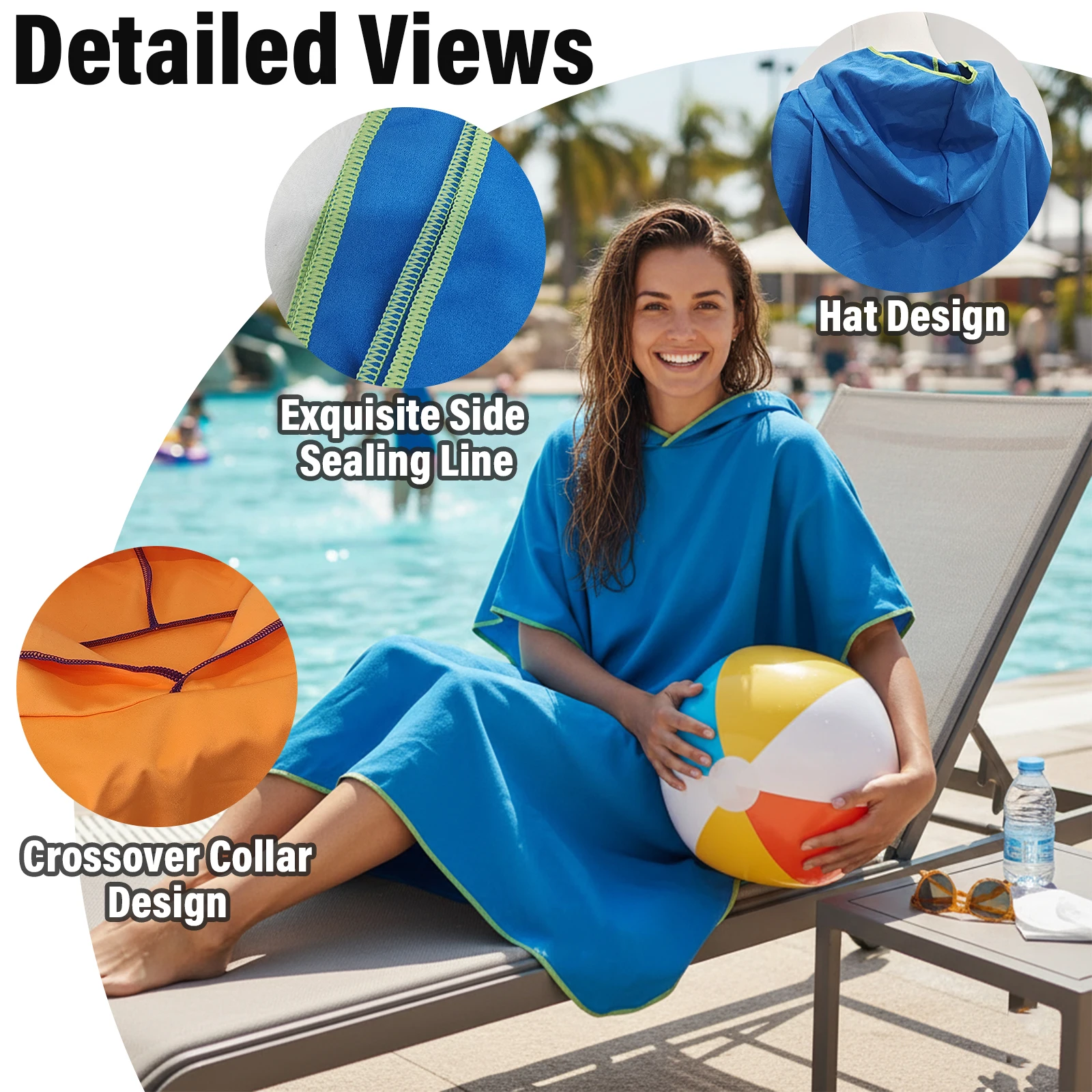 plus Size Quick-Dry Hooded Beach Towel Changing Cape High Absorbency Swim Surf Robe for Easy Carry And Quick Drying