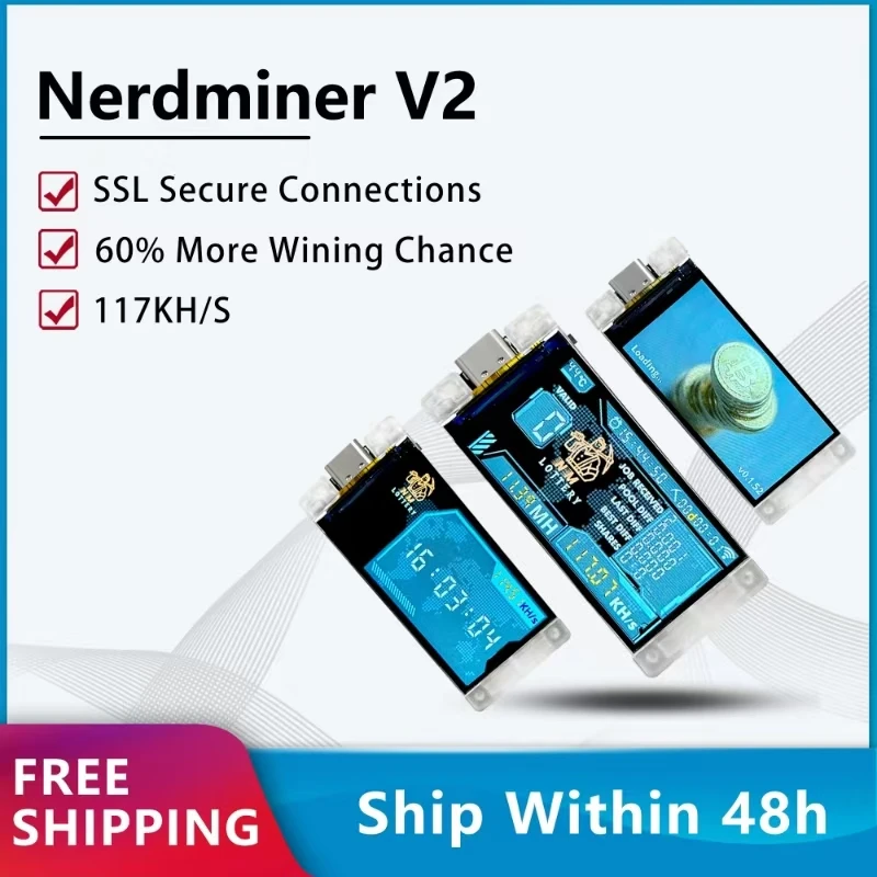 Nerd Miner V2 USB High Performance 117KH Heltec T190 Solo Lottery Miner Win BTC with Low Power Consumption WiFi Connection