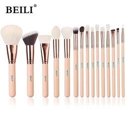 BEILI Makeup Brushes Set 15pcs Pink/Rose Golden Professional Powder Foundation Eyeshadow Eyeliner Eyebrow cosmetic make up brush