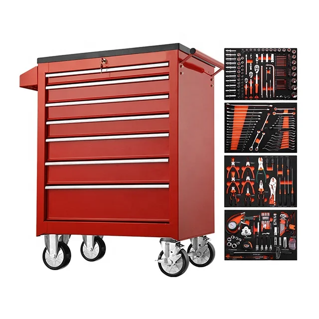 Mechanical workshop tool box trolley with tools set box