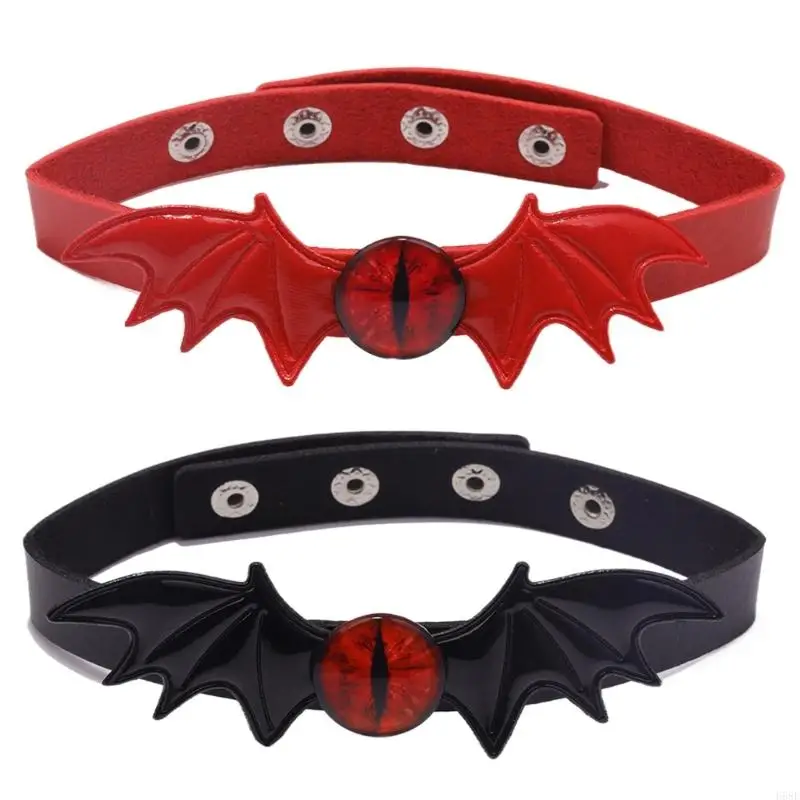 H58E Bat Wing Choker Necklace for Women Girl Cosplay, Leather Bat Wing Neckband