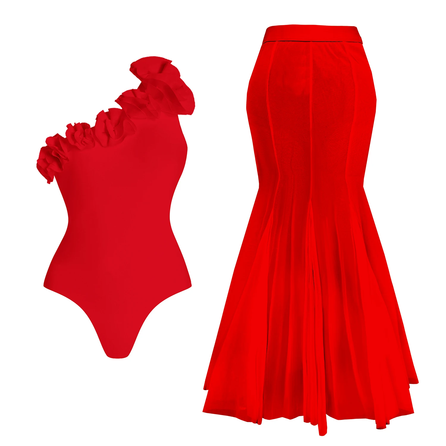 3Pcs Ruffle Bikini Sexy Women Swimsuit Female Push Up Swimwear With Crochet Skirt High Waisted Swimming Suit Beachwear Biquini