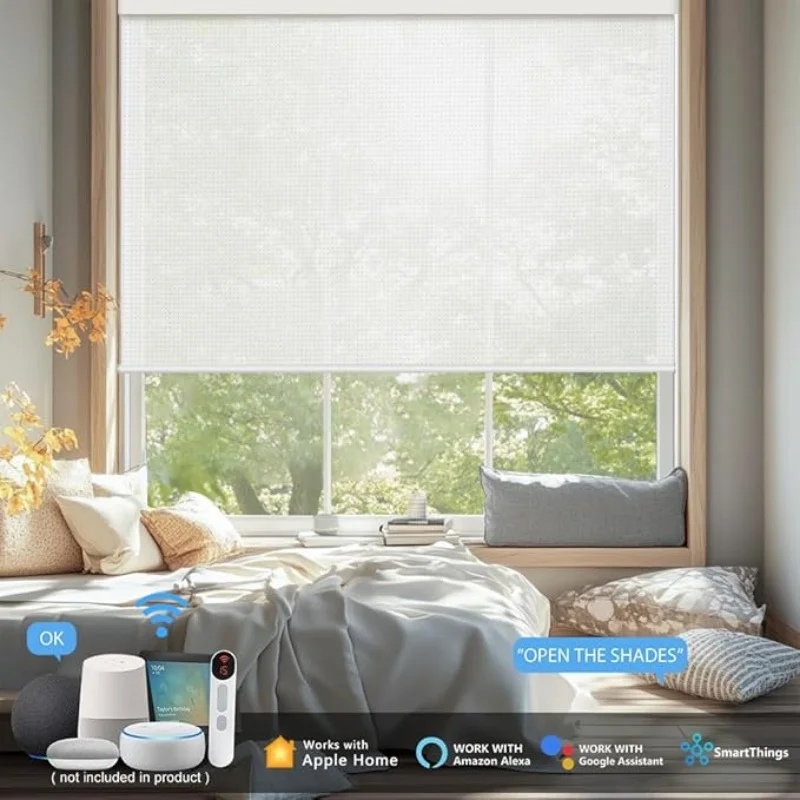 Customized Size Filtering Light Fabric Interior Window Homekit Wifi Remote Smart Control Motorized