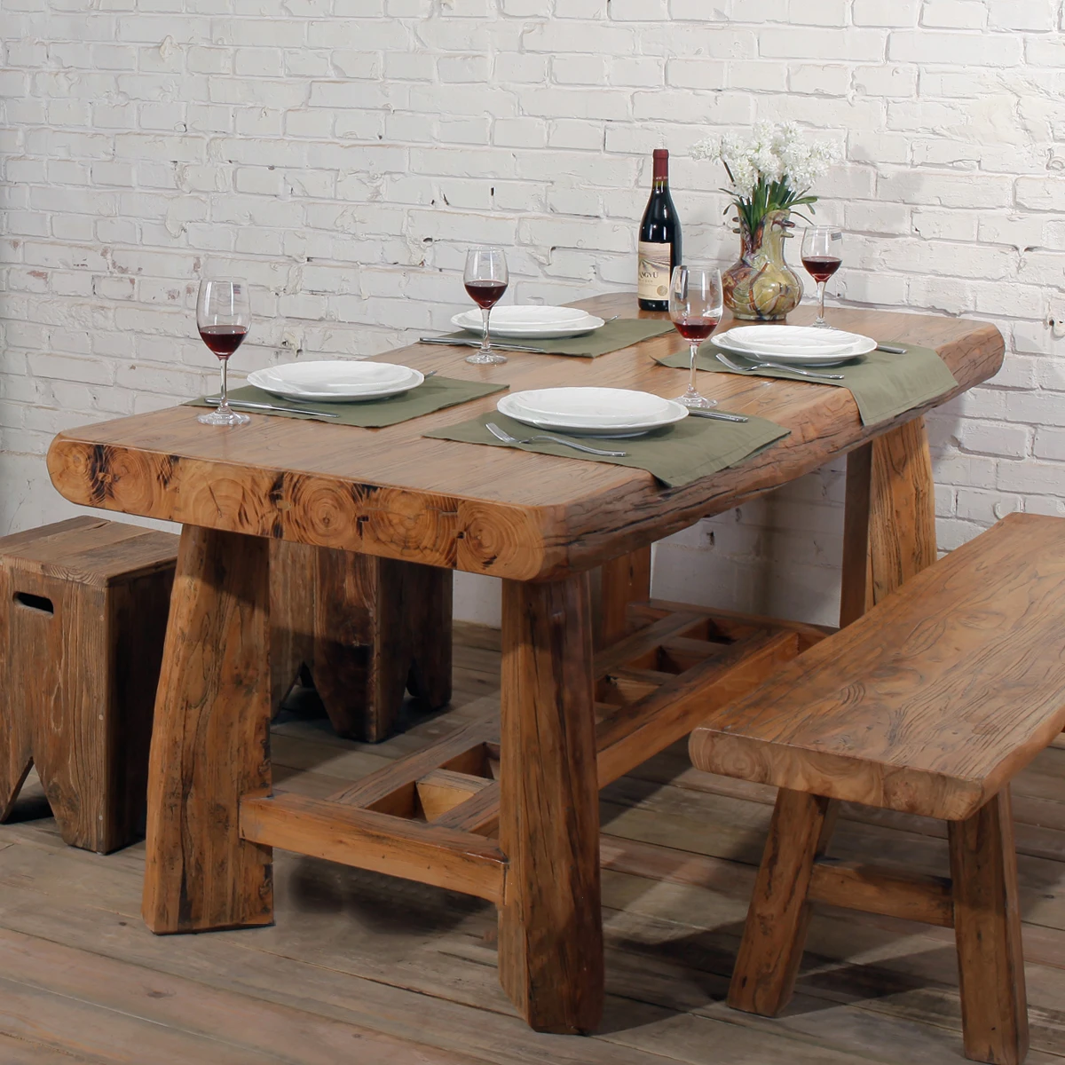 Ancient elm feelings old elm dining table, log six people all solid wood furniture, multi-functional rectangular tea table
