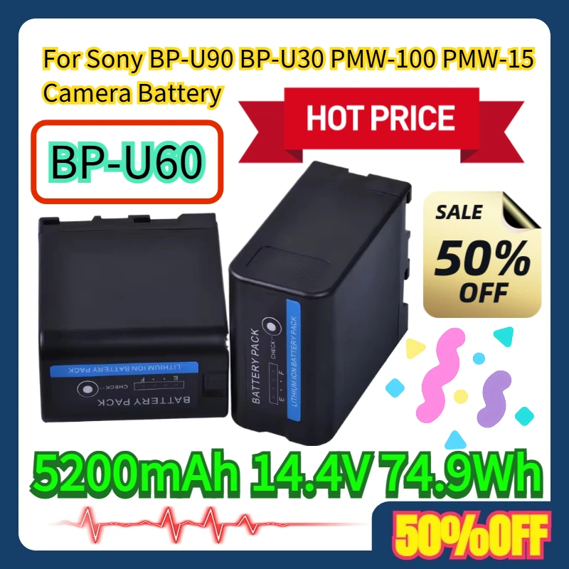 

For Sony BP-U90 BP-U30 PMW-100 PMW-15 Camera Battery BP-U60 5200mAh 14.4V 74.9Wh