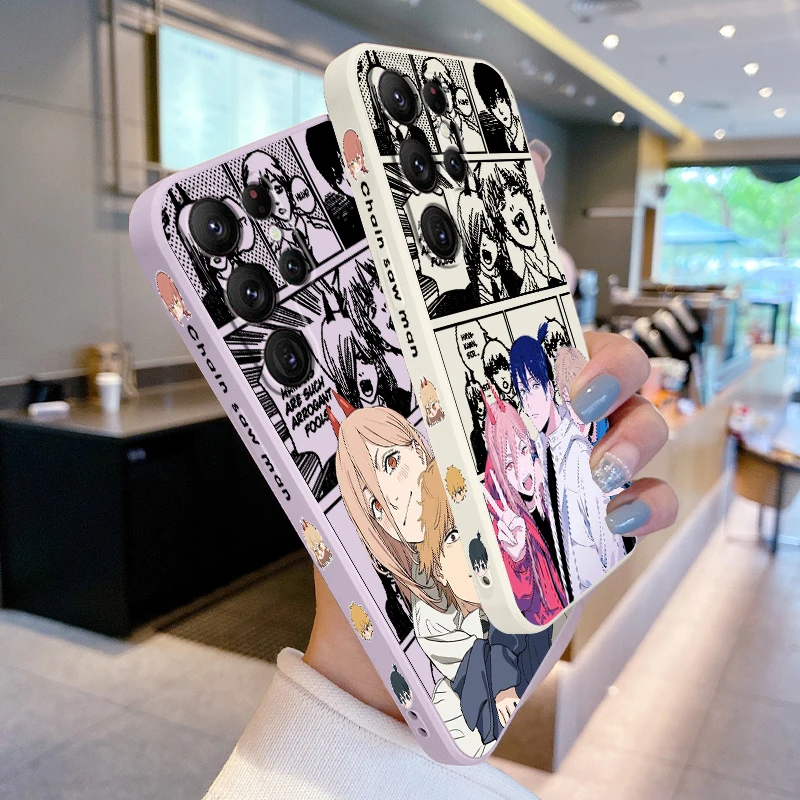 C-Chainsaw Man Anime Fashion Liquid Left Rope For Samsung Galaxy S24 S23 S22 S21 S20 FE S10 Ultra Plus Lite 5G Cover Soft