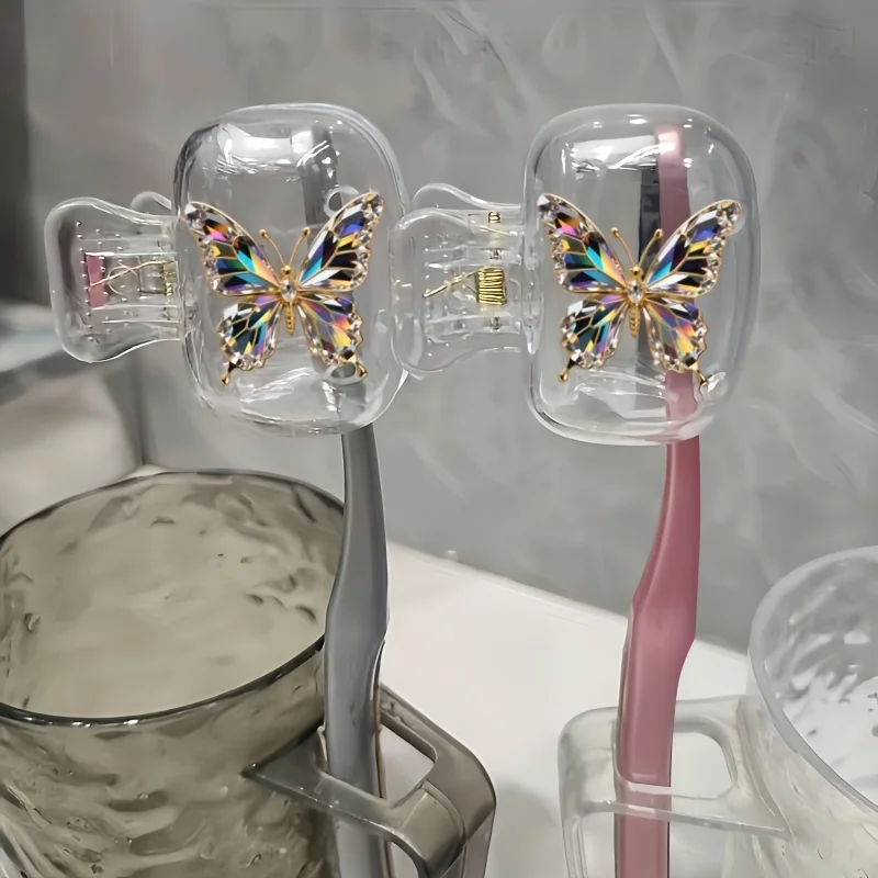 2pcs Beautiful Colorful Butterfly Portable Dustproof Odorless Toothbrush Case for Travel Ventilation Holes to Keep Clean and Dry