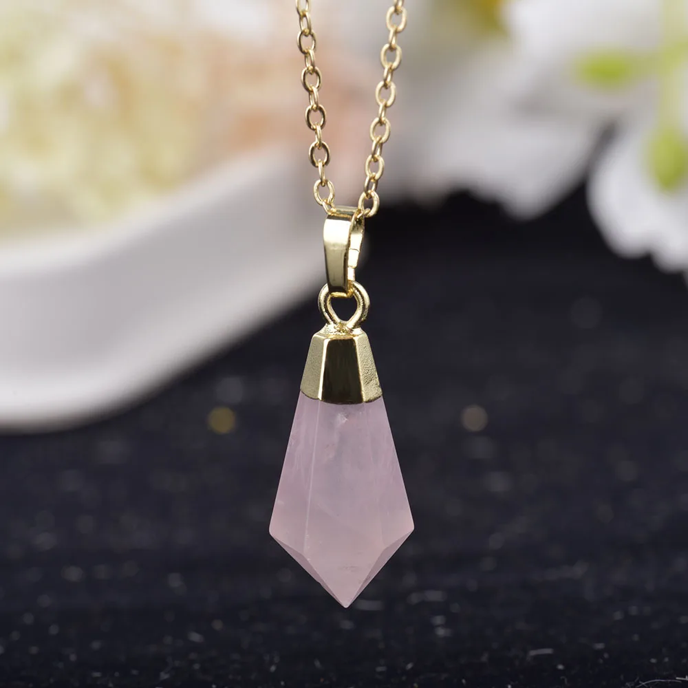 ITSMOS Natural Rose Quartz Prism Pendant Necklace Crystal Column Pink Love Facet Gemstone Necklace for Women Romantic Jewelry