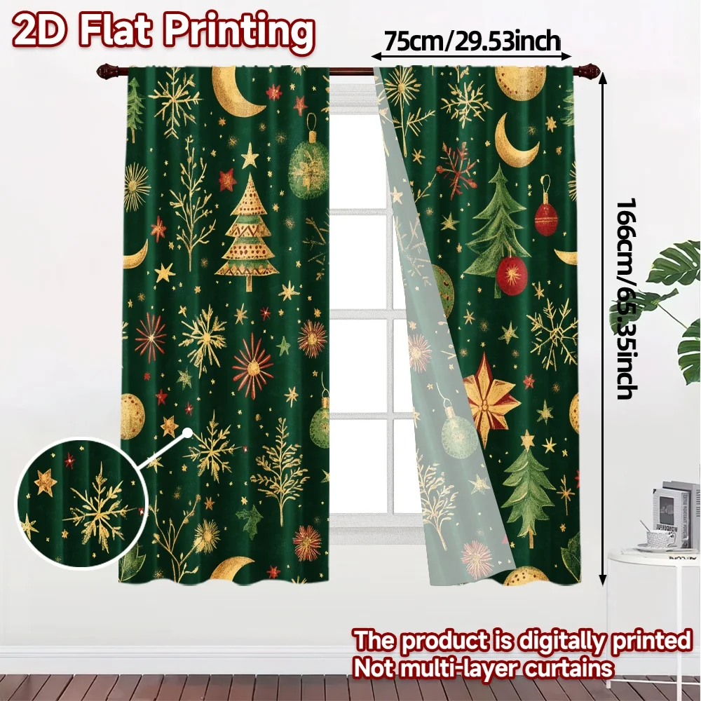 2pcs,Curtains Christmas Tree Star Snowflakes (2) Chic Window Curtain Versatile Polyester Curtains Room Decor for Bedroom Living