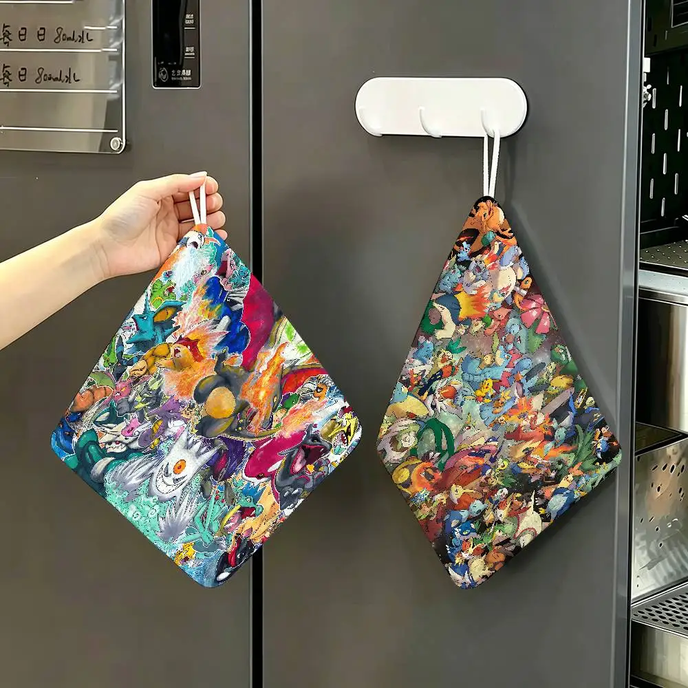 Anime P-Pokemon Polyester Cotton Hand Wiping Towel, Hanging Towel, Quick Dry for Kitchen Bathroom Daily Supplies