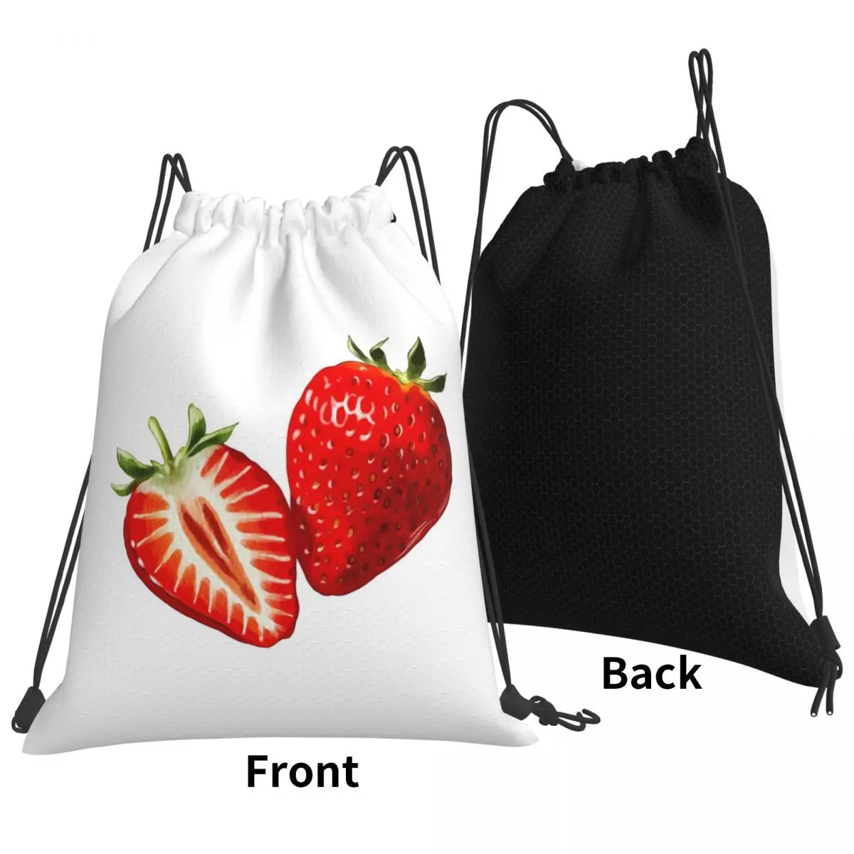 Two Strawberries Resting On A White Background Backpacks Multi-function Drawstring Bags Sports Bag Book Bags for Travel School