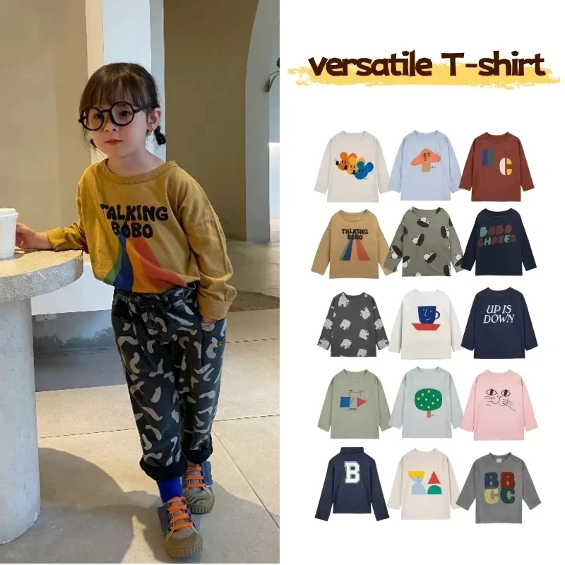 2025 INS Korea Style Autumn/Winter Boys and Girls Trendy Cool Top letter Cartoon Cute Long Sleeve Bottom Shirt Children T-shirt