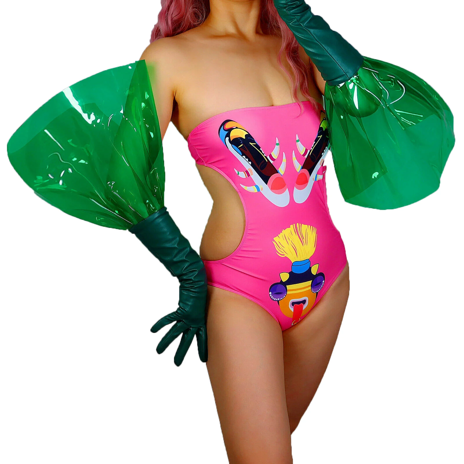 DooWay-Salissures longues transparentes en PVC pour femmes, manches bouffantes en plastique, faux cuir, vert forêt, Noël, soirée, mode, isotours