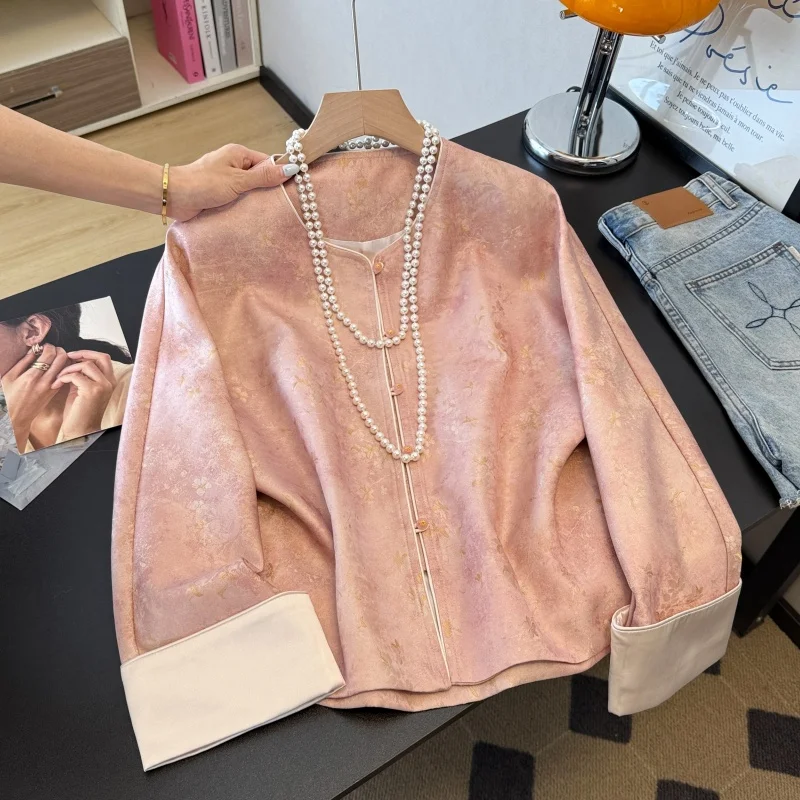 

New Chinese Sle National Trend Silk Fabric Improved Button Heavy Embroidery Small V-ne Long Sve Open Cardigan Top Coat