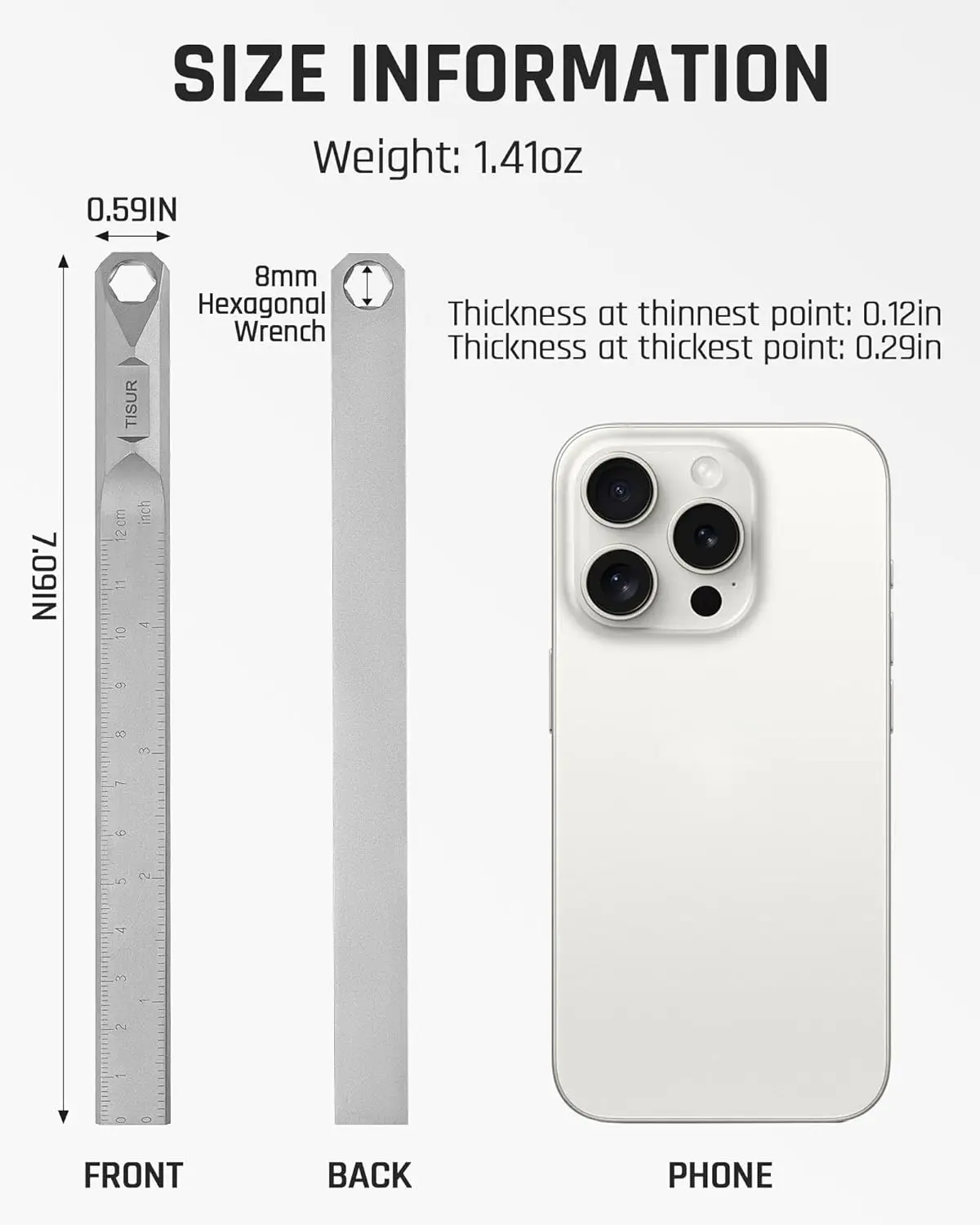 Titanium Straight Edge Ruler in Both CM & INCH12cm Scale Metal Ruler, Measuring Ruler Tool for Quilting Sewing Drafting